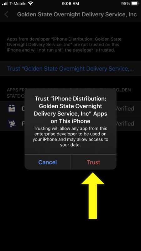 Click the trust button