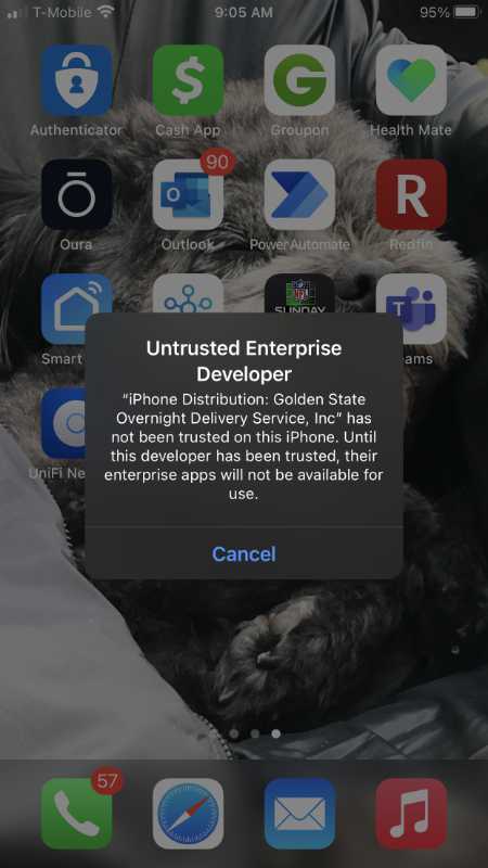 Untrusted dev warning